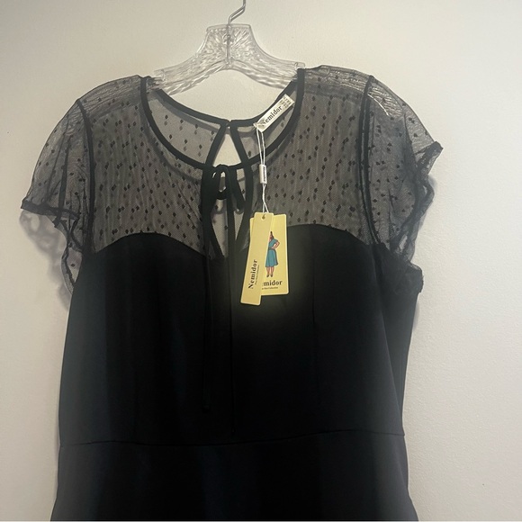 Nemidor 1940s Style Dotted Mesh Midi Swing Party Dress - Picture 8 of 16